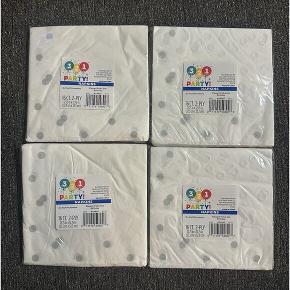 Lot of 4 Happy Birthday Silver Foil Polka Dot Luncheon Napkins 2-Ply - Picture 2 of 4
